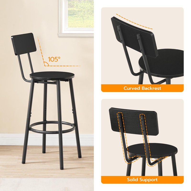 Margrate Counter Stool with Metal Frame, Black