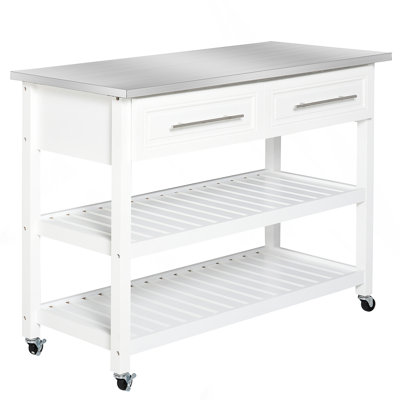 Stylish Kitchen Island With Stainless Steel Top, Open Shelves, And Spacious Drawers For Modern Farmhouse Kitchens by Latitude Run