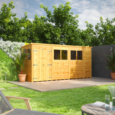 Powersheds 12 x 6ft Timber Tongue & Groove Pent Garden Shed, Double Doors