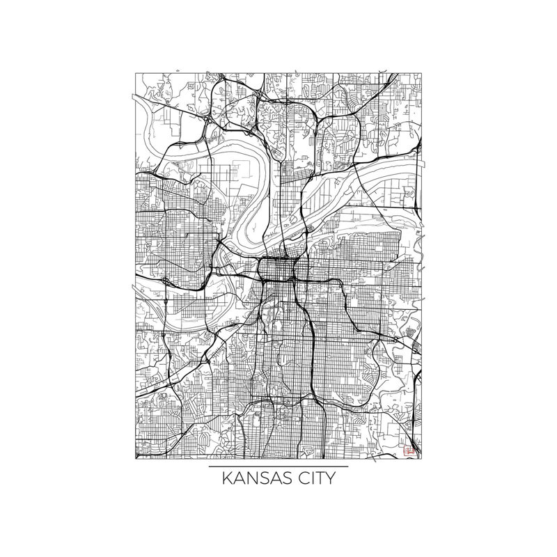Kansas City Minimal Urban Blueprint Map by Hubert Roguski - Wrapped Canvas Print, 101.6 cm H x 66.04 cm W x 1.91 cm D