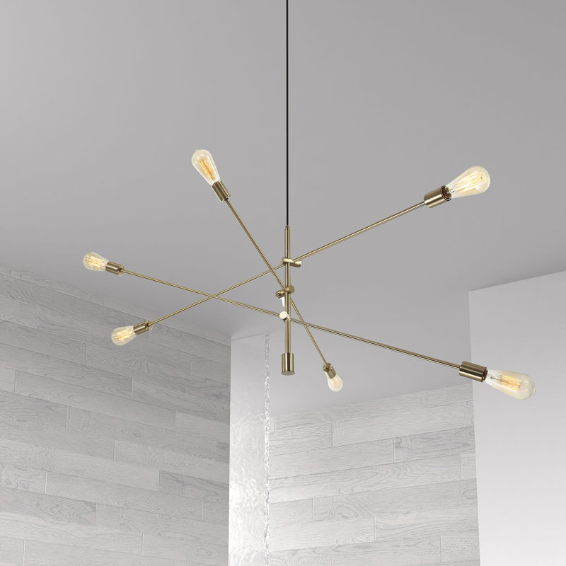 Lustree linéaire 6 lumières spoutnik modern Steck, Laiton vieilli