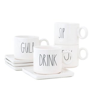 Rae Dunn by Magenta Measuring Cup Set, 4 Piece White Ceramic Cups with  Handles