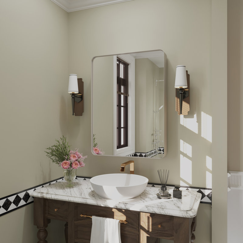 Miroir de salle de bain mural Premium Premium, 24 po x 32 po, Nickel brossé, Rectangulaire