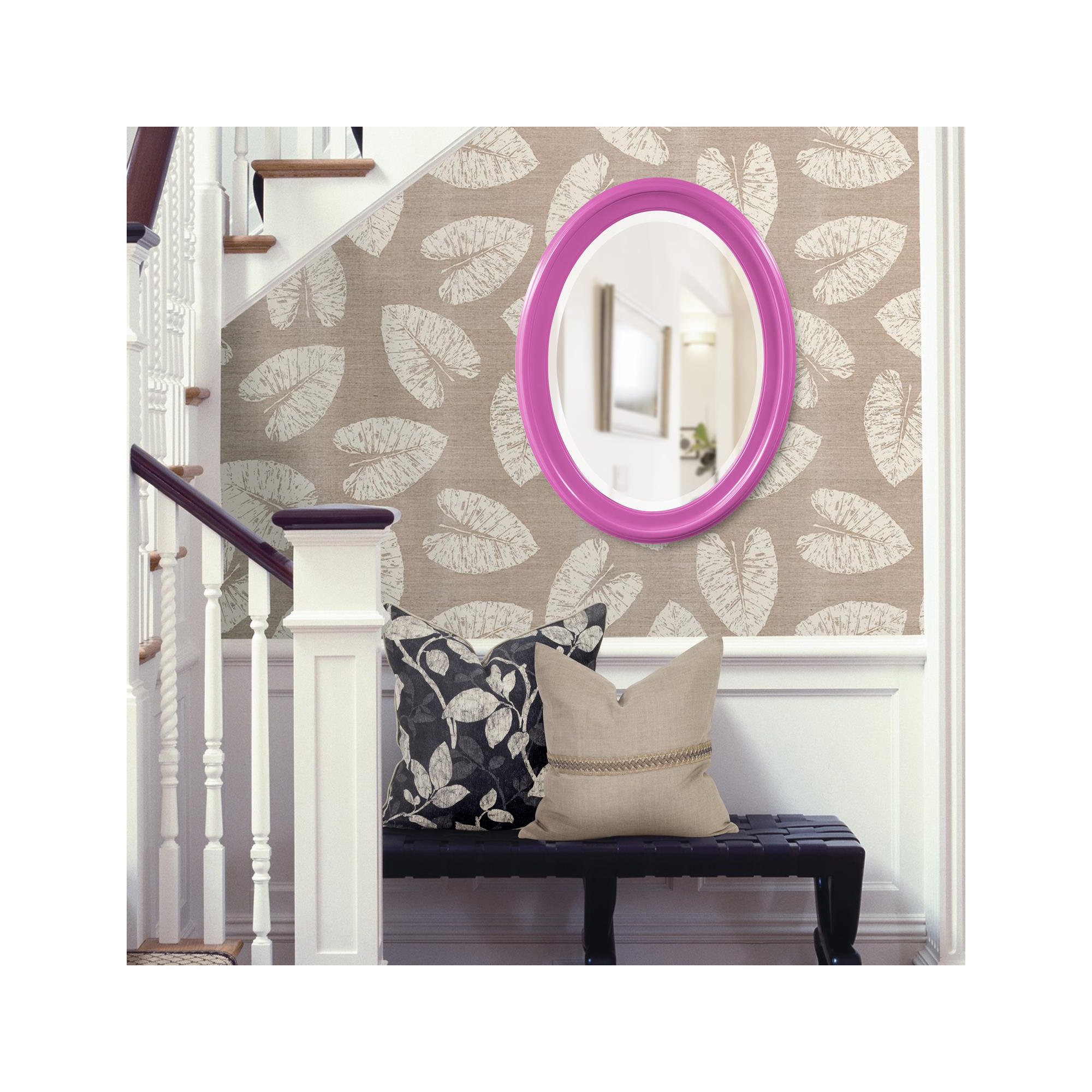 Borna Solid Wood Oval Mirror, Hot Pink