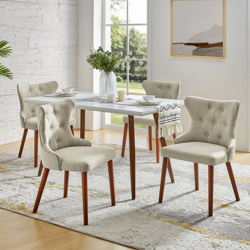 Philibert 20.5''W Mid-century Modern Dining Chair With Solid Wood Legs(Set Of 4), Ivory