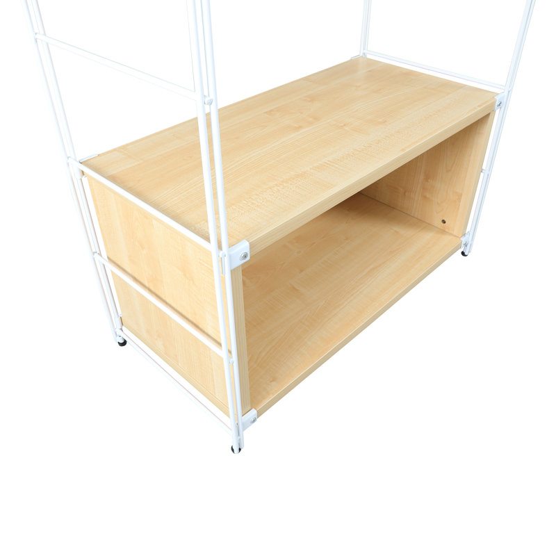 Brentwood 4-Tier Etagere Bookcase Wide Display Shelf with Steel Frame, Natural Wood