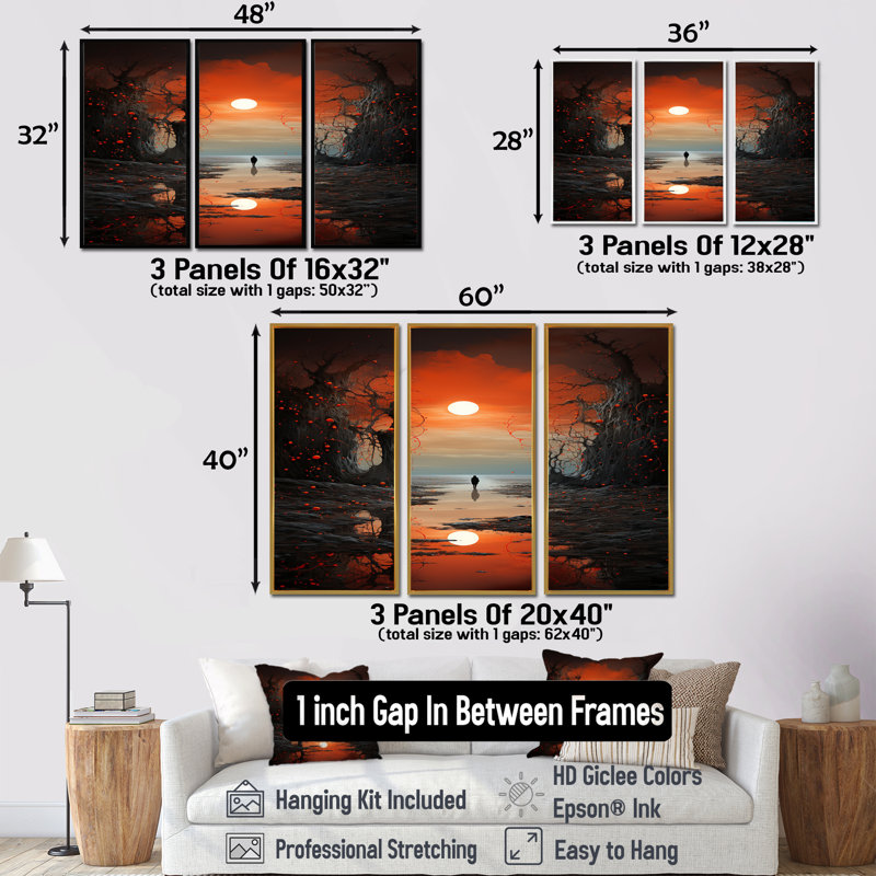 Twickenham - ensemble d'art mural paysage abstrait, Encadrement argenté, H 40 po x l 60 po x P 1 po
