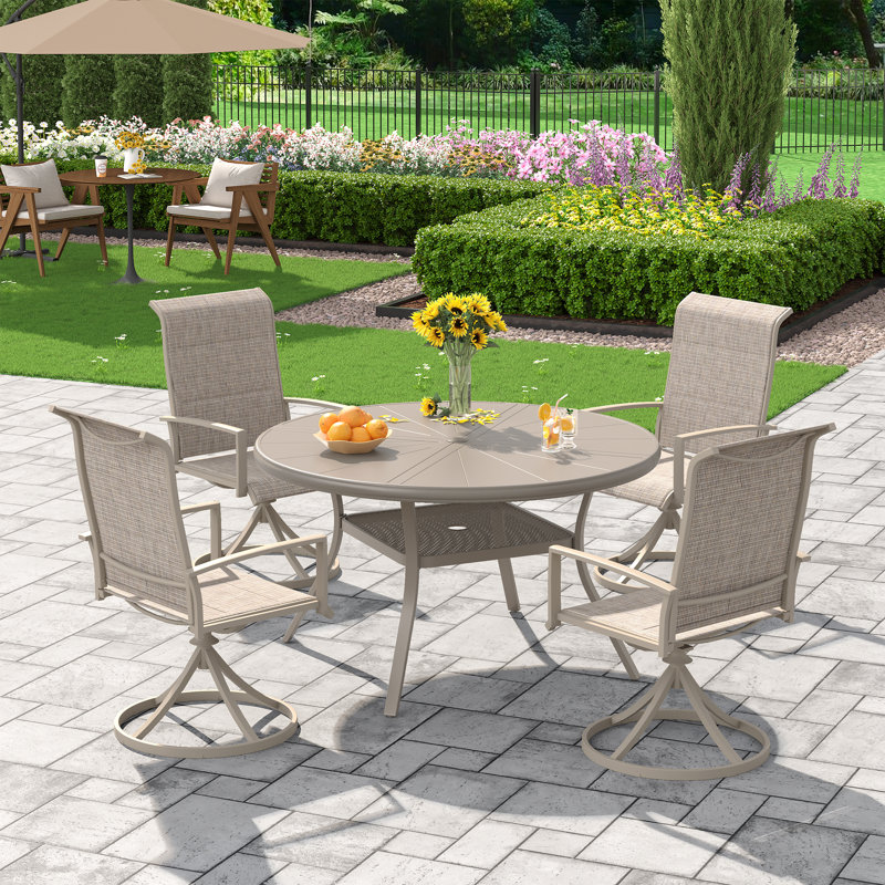Ensemble repas extérieur pour 4 personnes avec chaises pivotantes, Crème / crème