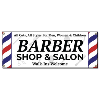 Barber Shop & Salon Walk-Ins Welcome 48" X 120" Banner