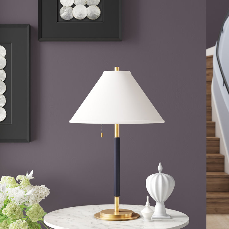 Ralph Lauren Garner 2 Light Standard Table Lamp, Natural Brass/Navy