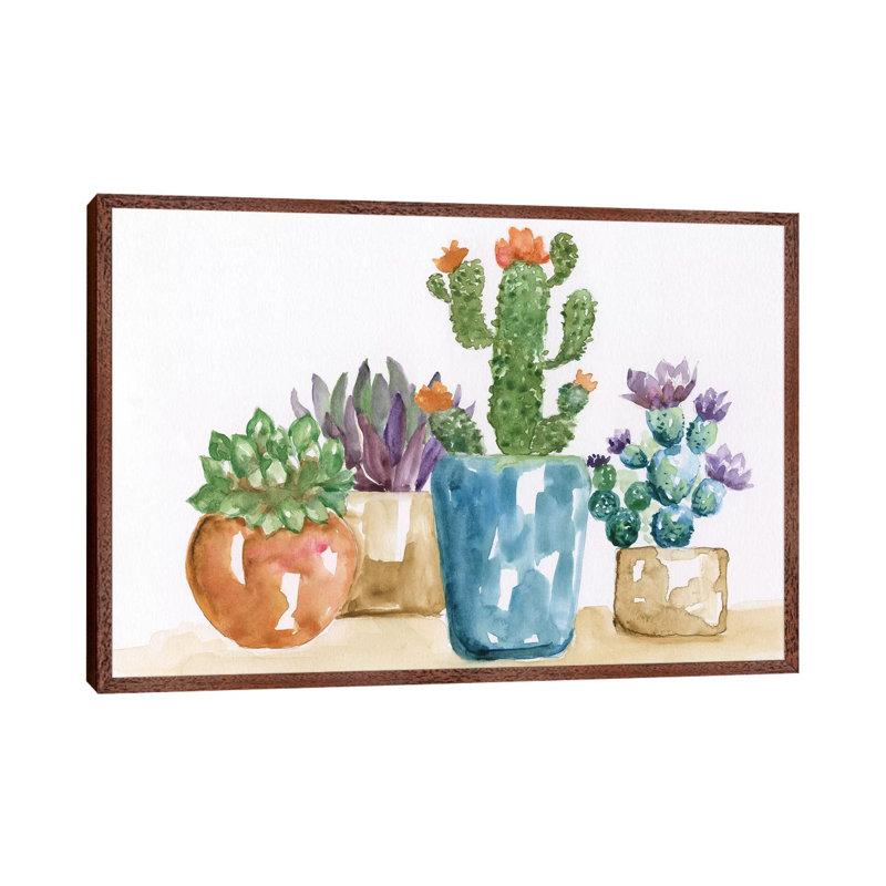 Summer Succulents II - Painting on Canvas, 66.04 cm H x 45.72 cm W, Classic Brown Wood Framed
