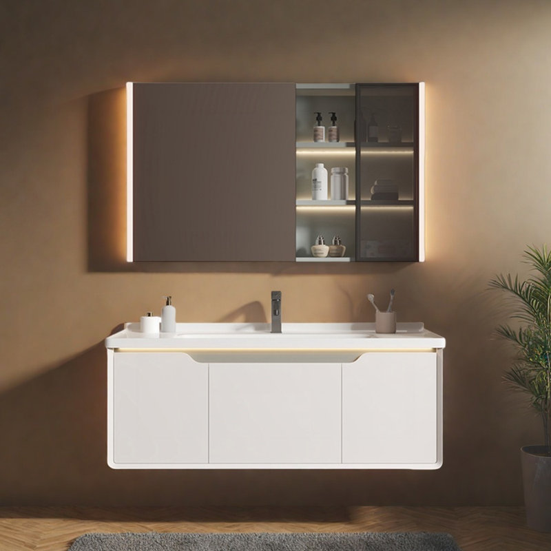 Armoire de salle de bain minimaliste de style crème