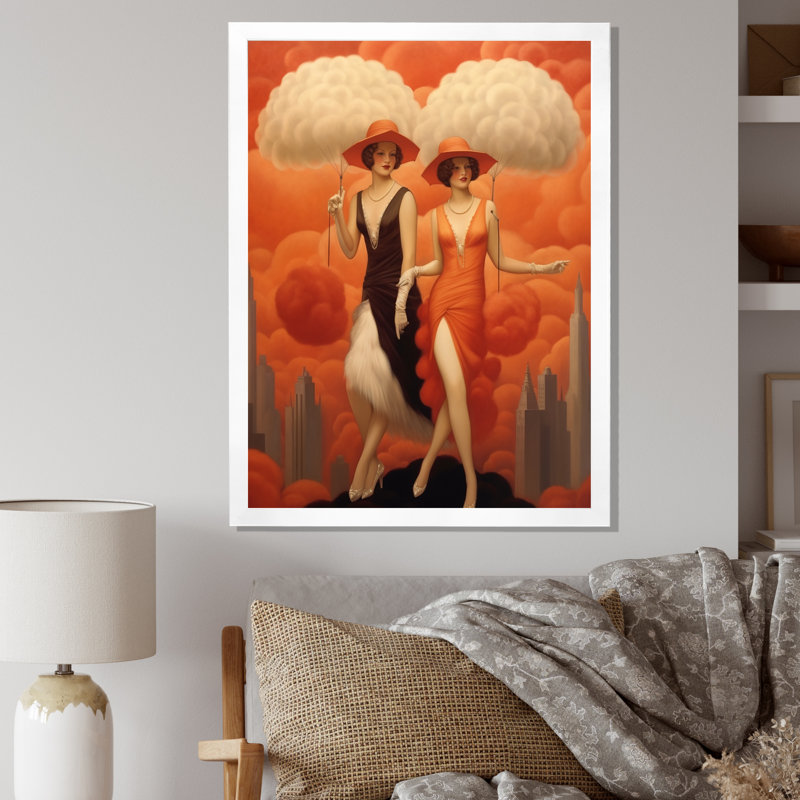 Danseurs art déco cosmopolites, Cadre simple blanc, H 44 po x l 34 po x P 1,5 po