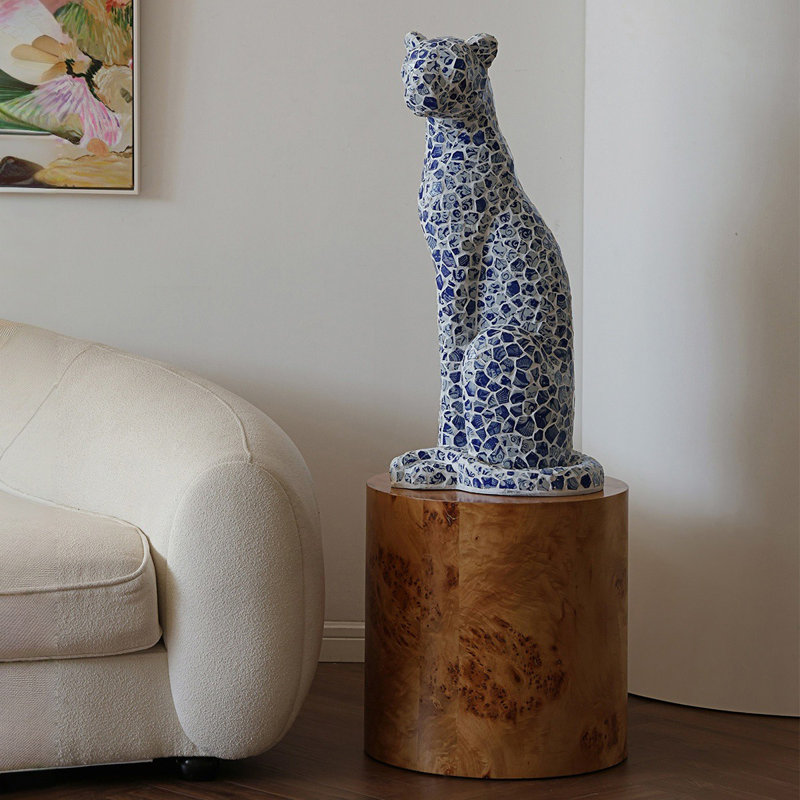Bleu, blanc, brun, forme libre, verre, acier, objet décoratif, bois manufacturé