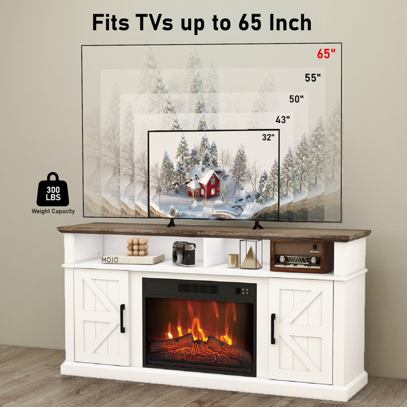 Meuble télé 58 po avec foyer électrique Boyle, Blanc