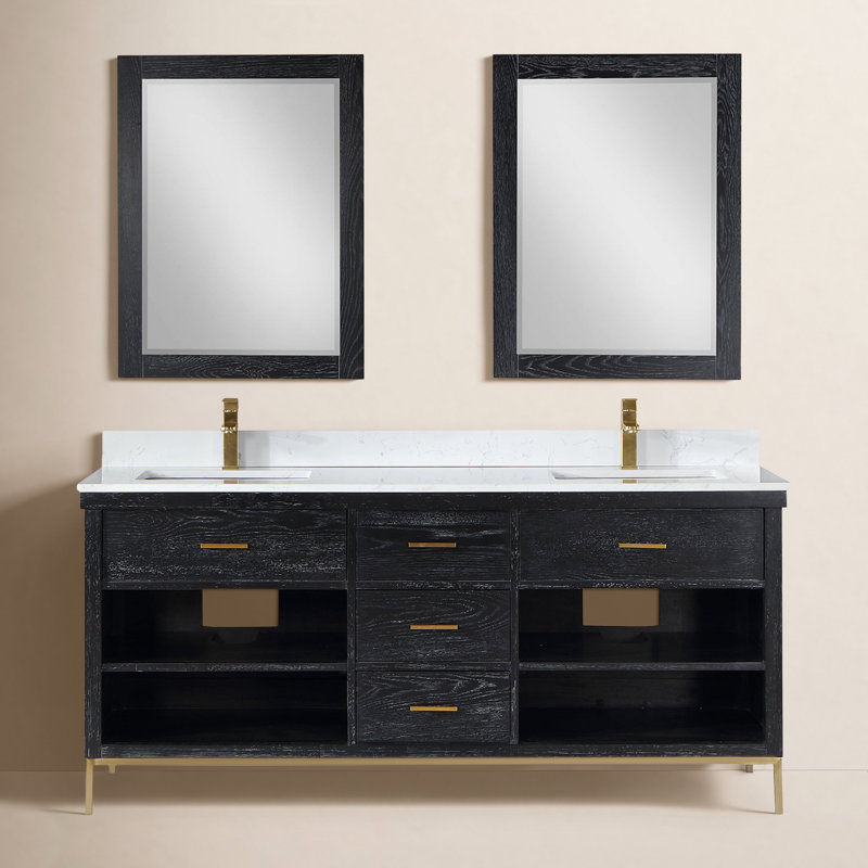 Ensemble de meuble-lavabo double 72 po Arloine, Noir, Or