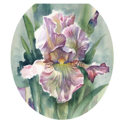 Floral Watercolor Iris Toilet Seat Decal – Toilet Tattoos Static Cling Vinyl Lid Cover Fits Round & Elongated Seats