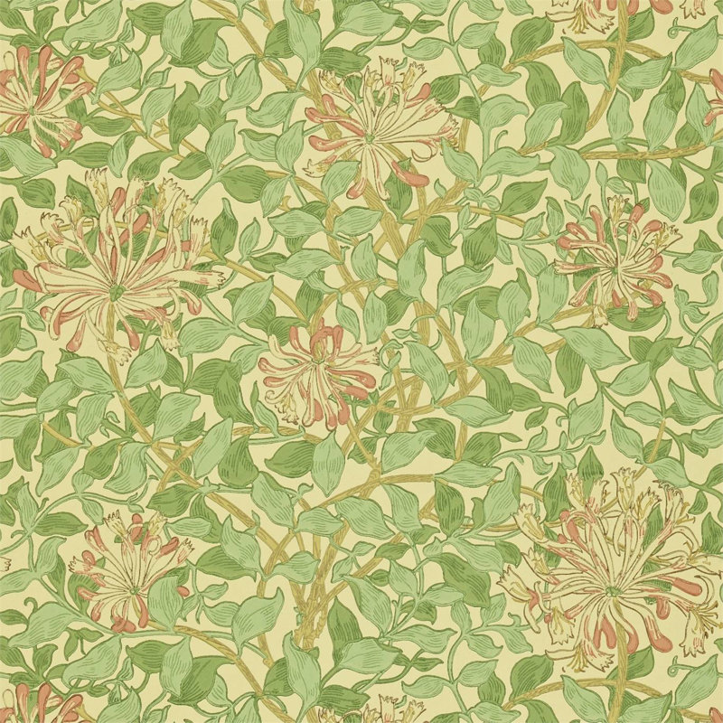 Honeysuckle Wallpaper, Green/Beige/Pink