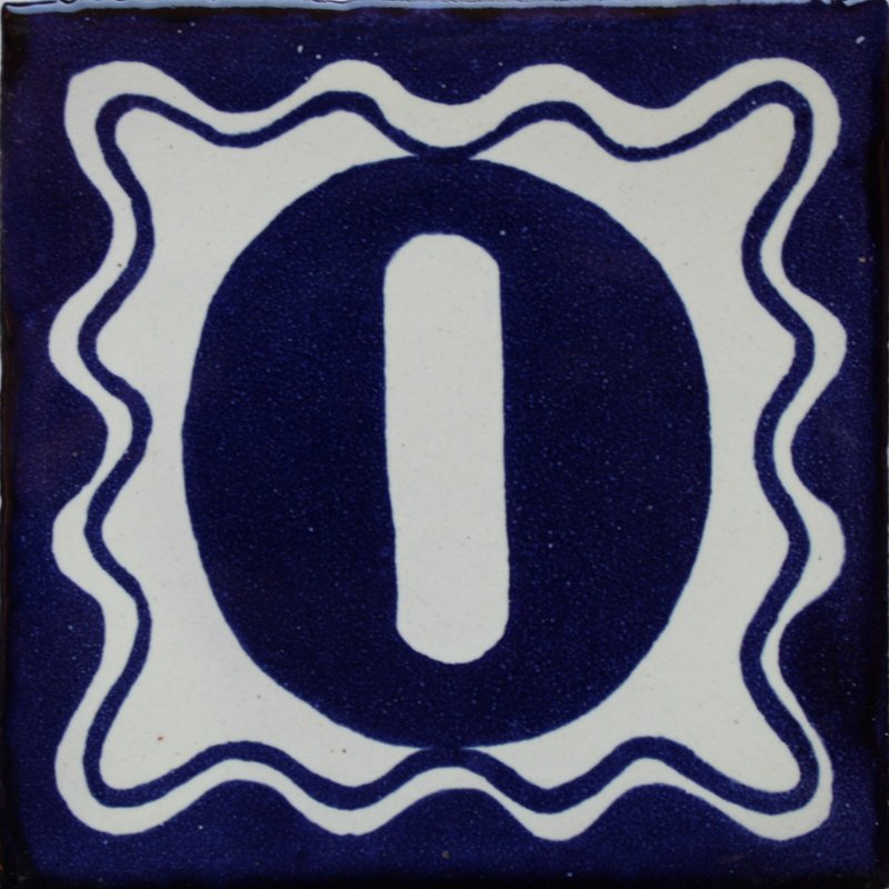 4.2" x 4.2" 3pcs TalaMex Blue Talavera Tile Number Zero