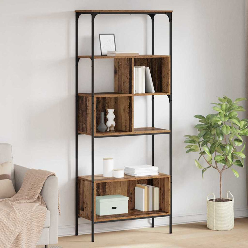 188.5cm H x 76cm W Metal Bookcase, Old Wood
