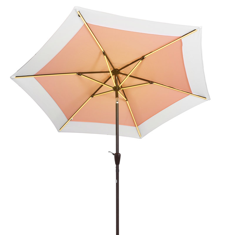 Parasol solaire de marché classique à DEL 9 pi avec 12 bandes DEL et protection UV Tersia, Blanc / rose corail