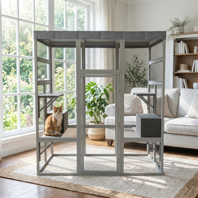 Cages et parcs pour chat spacieux, patio moderne en bois massif pour la maison