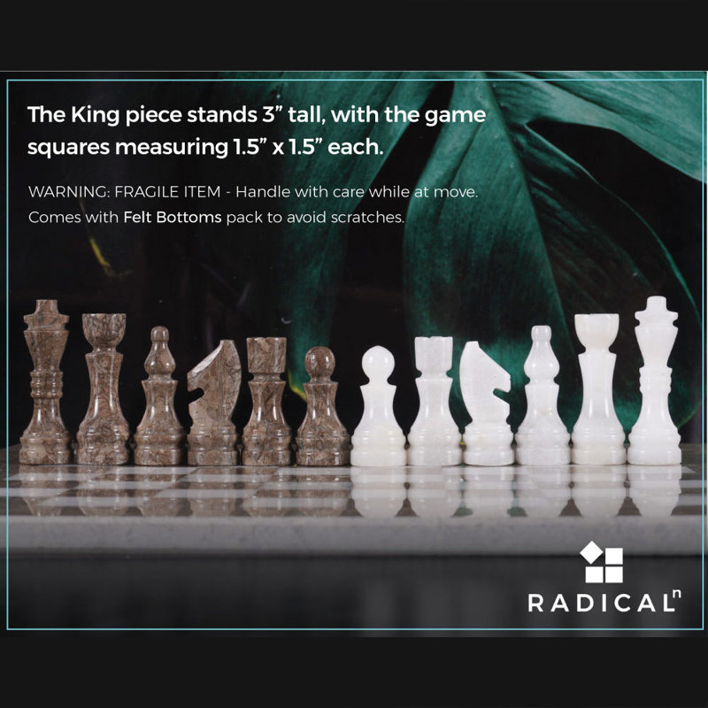 Jeu d'échecs en pierre fait à la main de 15 po L Radical, Brun / Blanc