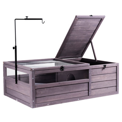 Habitat de reptile intérieur et extérieur, maison de tortue en bois 2 pièces, 38 x 24 x 13 po, construction, enduit à base d'eau, imperméable, support de lampe 360, loquet verrouillable, plateau facile à nettoyer spacieux à 100%, lampe,