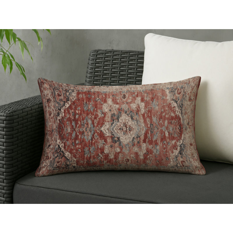 Coussin décoratif intérieur et extérieur Modern, Rouille / beige / gris damassé 1, Rectangle H 20 po x l 14 po