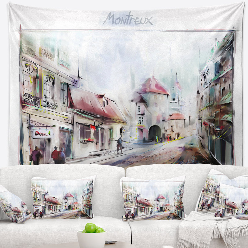 Paysage montreux illustration tapisserie Digital Art, H 32 po x l 39 po