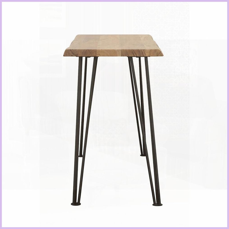 Table basse en bois d'acacia naturel avec pieds en fer noir mat, élégant Durable pour le salon