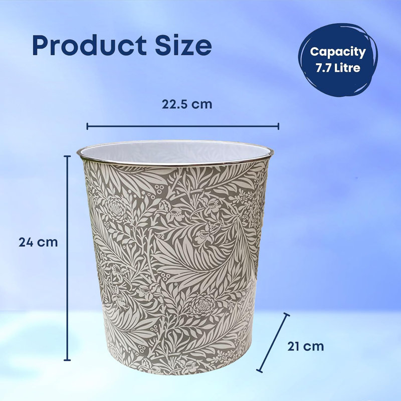 Amrinder 7.7L Waste Bin Plastic Waste Paper Basket Pack Of 2 Waste Basket Open Trash Can Grey leaf