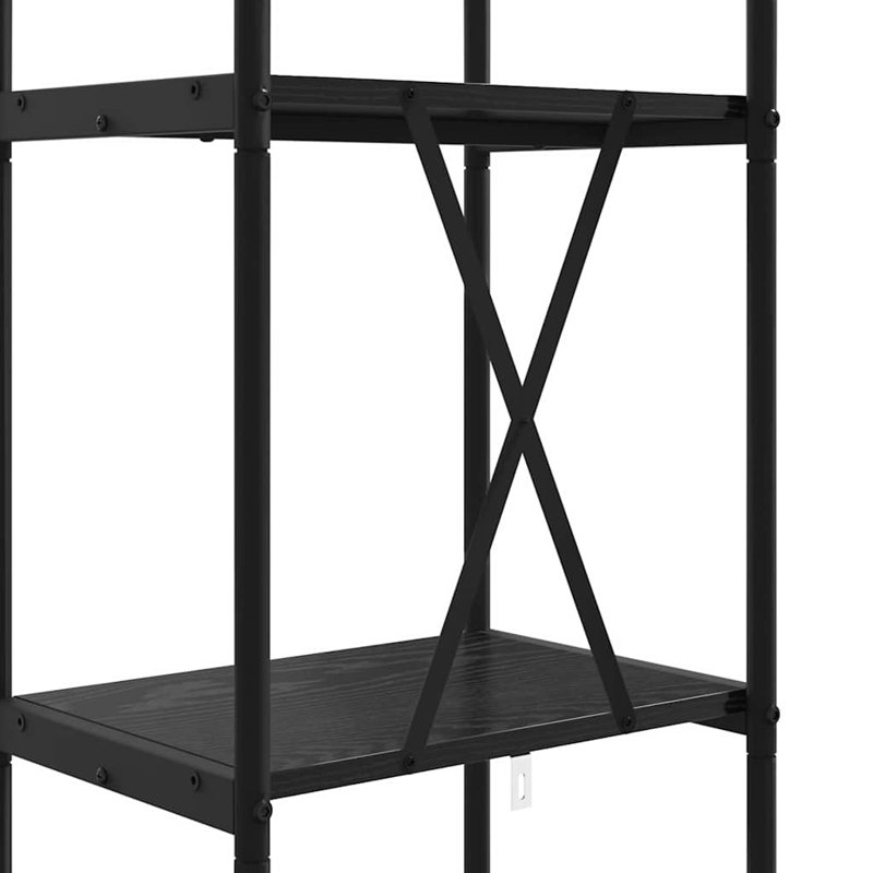 Steel Bookcase, (5 Shelves) 183cmH x 40cmW x 30cmD, Black Oak