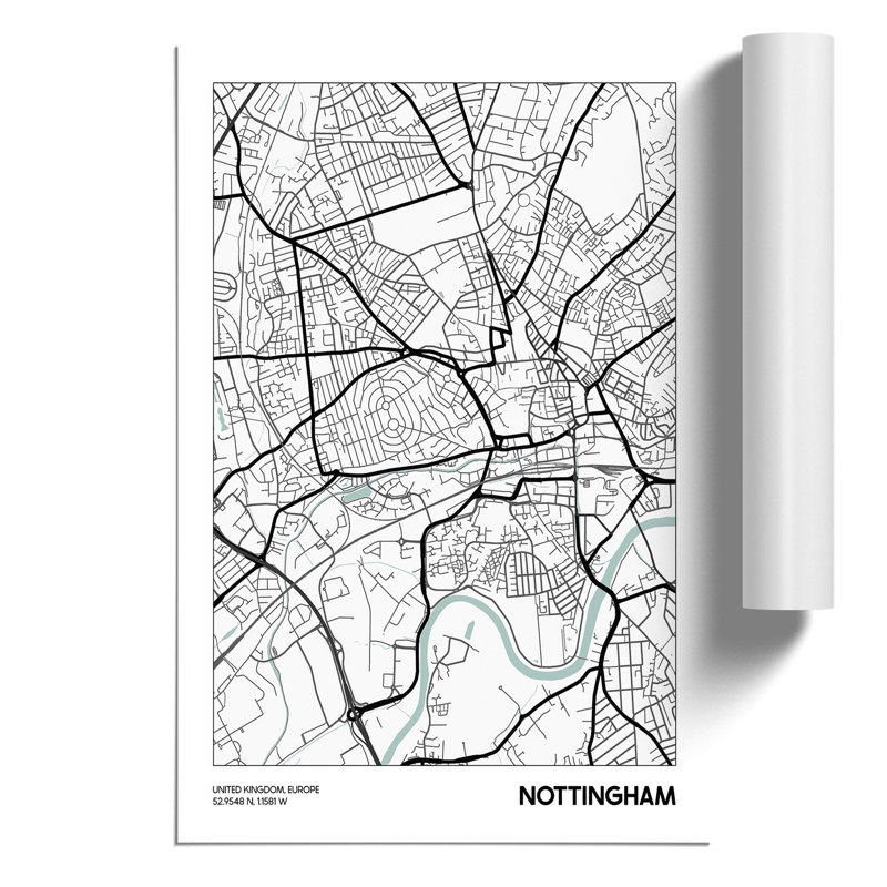 Map Nottingham UK - Unframed Graphic Art, 84cm H x 59cm W x 0.1cm D