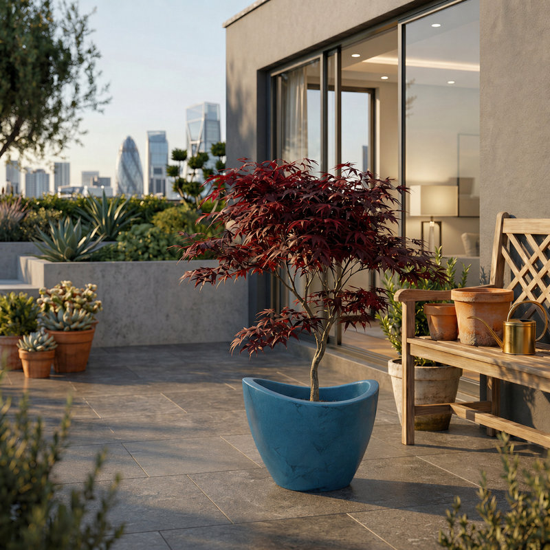 Vinisha ECOBO EcoFriendly Round Pot Planter, Onda IndoorOutdoor use, Four Season Use, Blue, 11.8" H x 15.8" W x 15.8" D
