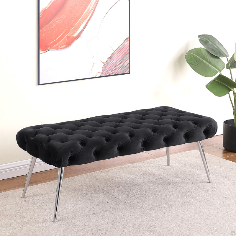 Banc rembourré et capitonné, Argent, Noir