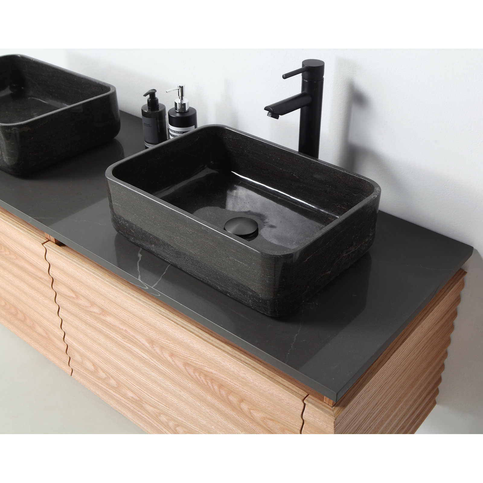 60" Oak Double Bathroom Vanity, Maple