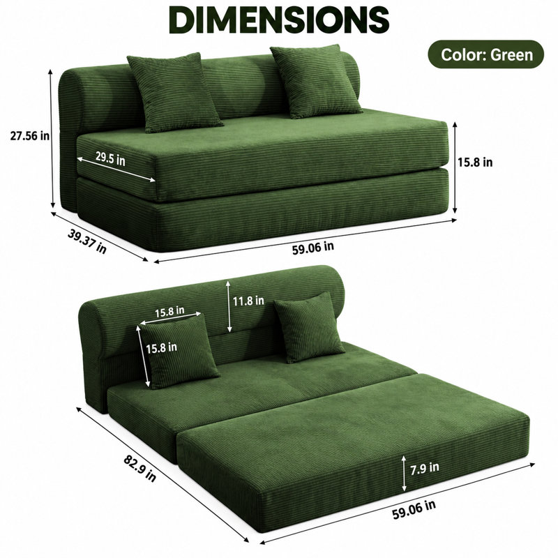 Causeuse convertible Veluressique, Green