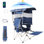 Chaise portable d'extérieur, chaise de camping, chaise avec auvent, chaise de pêche, chaise pliante avec auvent amovible, panneau solaire de 30 W, repose-pieds réglable et glacière (paquet de 1 bleu marine)