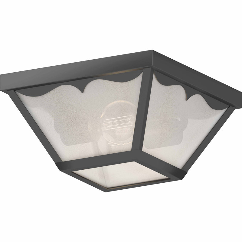 Black Polycarbonate and Glass Outdoor Flush Mount Light