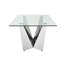 Table en verre transparent avec base en acier inoxydable poli