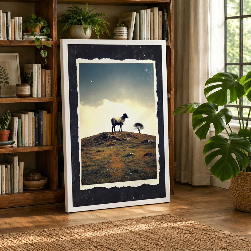 Solitary Elephant Rustic - Print, 24x16 - 61.0 x 40.6 cm, Teal Border