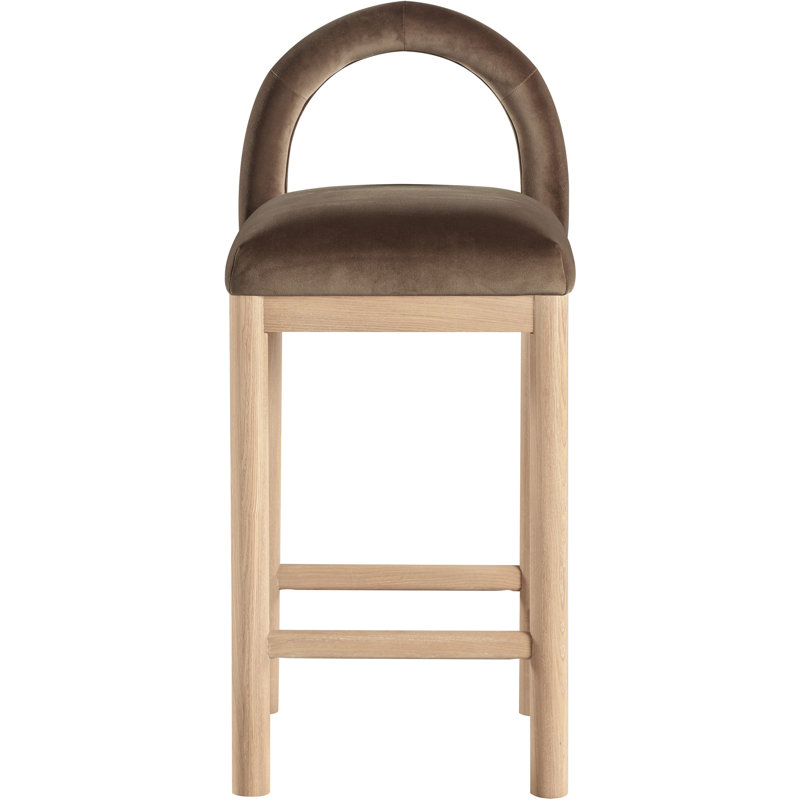 Conrad Letcher Velvet Counter Stool, Brown Velvet Seat/Natural Frame
