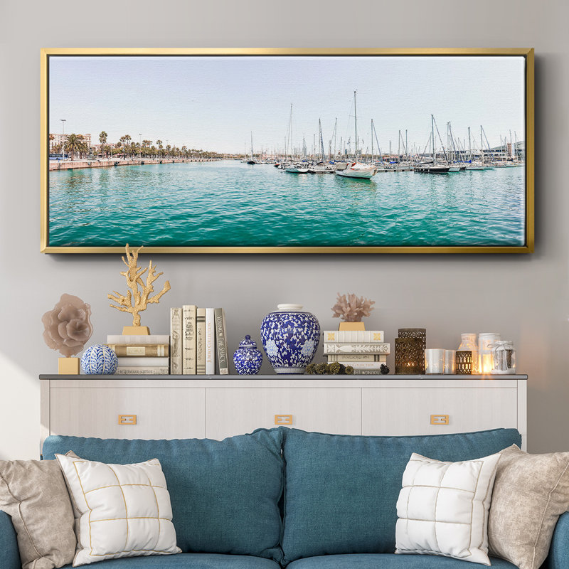 Marina de Barcelone - toile encadrée, H 20 po x l 50 po