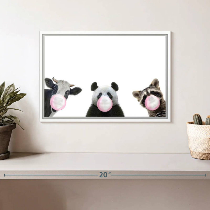 Three Funny Animals, Floating Frame White, 13" X 9"