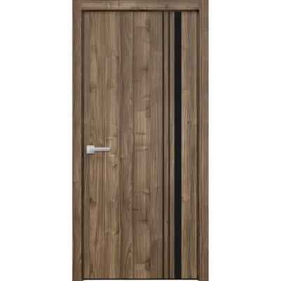 Porte intérieure moderne en bois avec quincaillerie Planum 0011, panneau simple, cadre et moulures en noyer, porte robuste pour salle de bain ou chambre à coucher - 76 cm x 244 cm