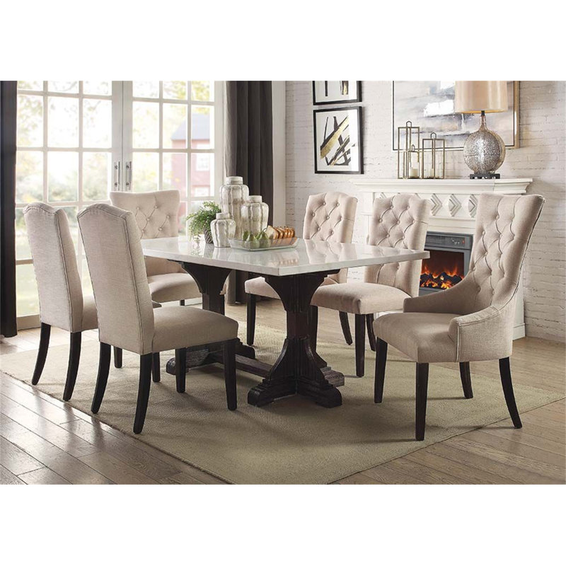 Cline 72'' Trestle Dining Table,kitchen table,kitchen table,dining room table,dining table,dining room table, Brown Marble