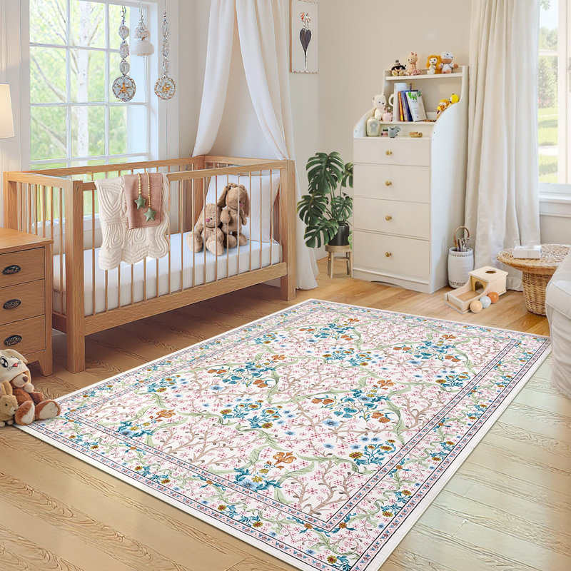 Machine Washable Rug Non Slip Non Shedding Rug Foldable Indoor Carpet for Living Room Bedroom Playroom Dorm Home Office, Pink