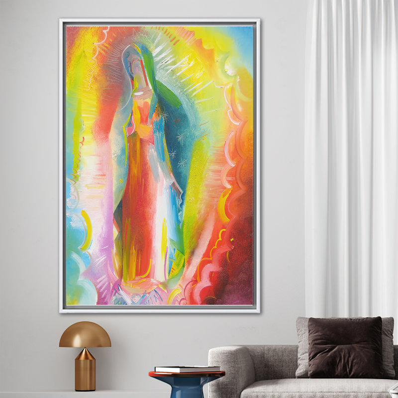Art moderne moderne sur toile, Notre Dame de Guadalupe, H 94 po x l 41 po, Reproduction encadrée sans passe-partout, Blanc