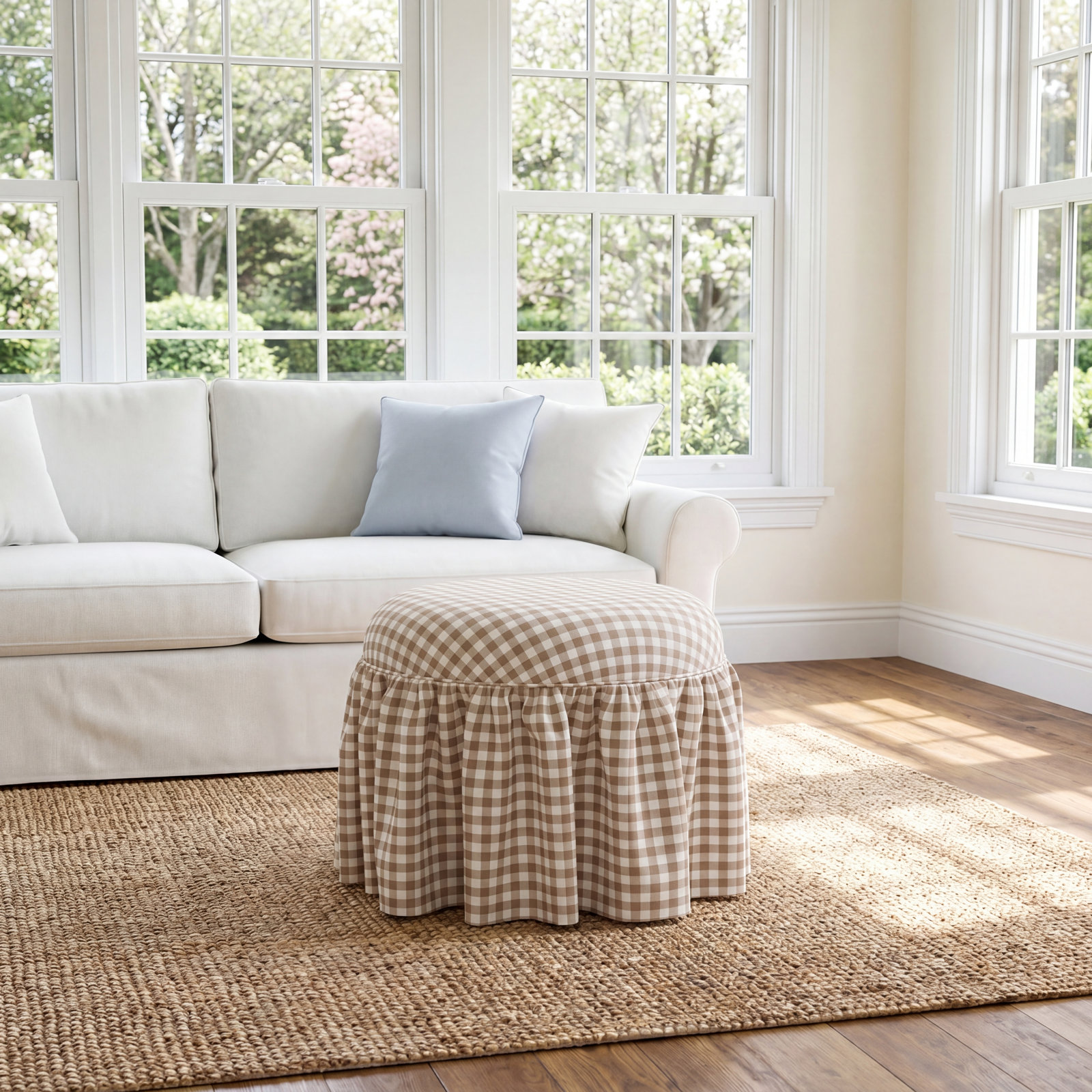 Jebb Upholstered Ottoman, Classic Gingham Tan